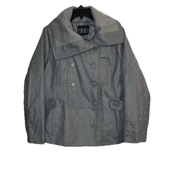Deb Jackets & Blazers - Vintage Deb Gray Double Breasted Peacoat Long Sleeve Lined Classic Women Size 2X